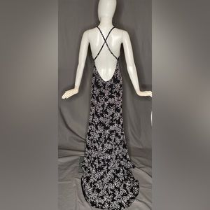 Black and white beaded gown with low back